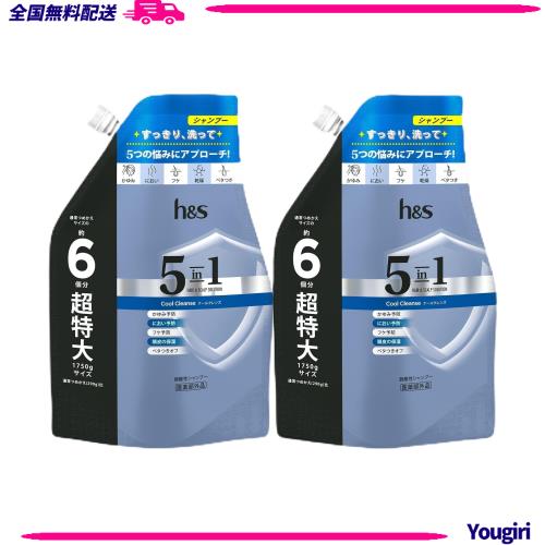 ◆商品名：h＆s 5in1 シャンプー 詰替 超特大サイズ 1.75L×2個セット クールクレンズ