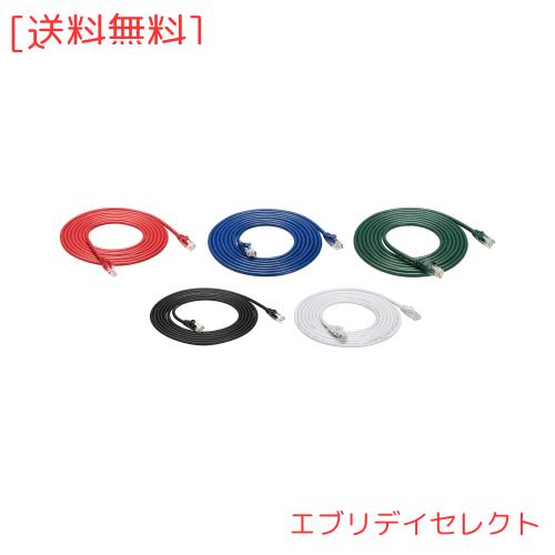 ◆商品名：Amazonベーシック Cat-6コード RJ45 スナッグレス型 ブラック/レッド/ブルー/ホワイト/グリーン 5本パック 3m