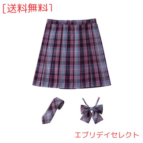 ◆商品名：[Sharphon] チェック プリーツスカート 43/48CM丈 A15 制服 ハイウエスト プリーツ スカート 蝶結び ネクタイ 3点セット