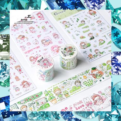 ◆商品名：Alideco 2個 マスキングテープ 和紙テープ かわいい女の子 Molinta ピンク、グリーン 透明 45mm幅×5m巻 粘着 テープ 広幅 DIY おしゃれ 説明美しいステッカーと紙