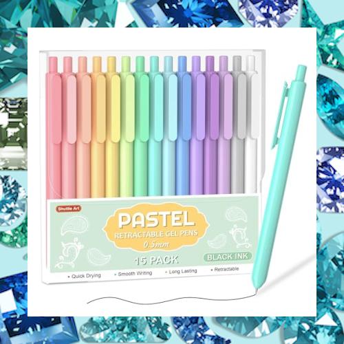 ◆商品名：Shuttle Art パステルゲルインクペン ゲルインクペン 15 本 パック ブラック ブラックインクペン かわいい ペン 0 5 mm 細字 筆記 日記 説明格納式パステルゲルインクペ