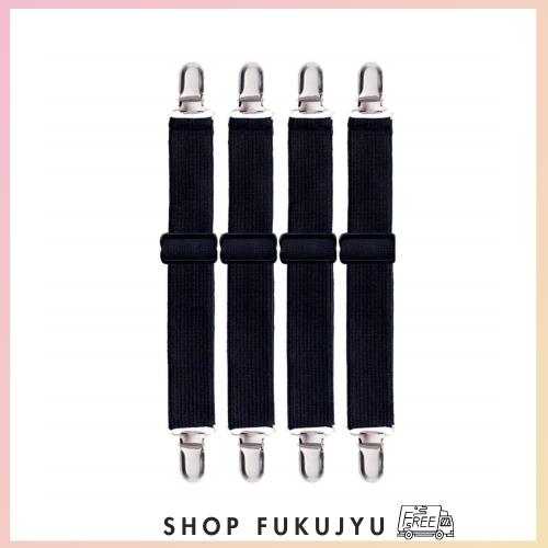 ◆商品名：YFFSFDC ベッドシーツ ズレ防止クリップ 調節可能 4本セット 幅3cm 滑り止め ゴムバンド コーナー止め（ブラック）