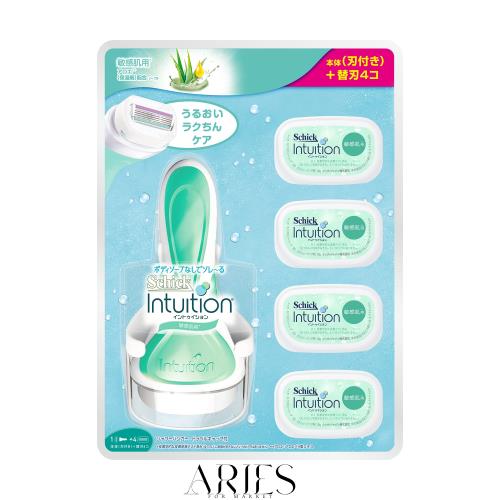 ◆商品名：Schick(シック) シック Schick イントゥイション 敏感肌用 クラブパック 女性用 カミソリ (替刃5コ 内1コは本体に装着済み) 単品 グリー