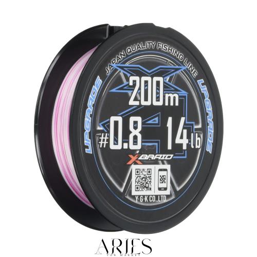 ◆商品名：エックスブレイド(X-Braid) アップグレード X4 200m 0.8号 14lb オーキドホワイト1m15cm毎 ウルゲソピンクマーク