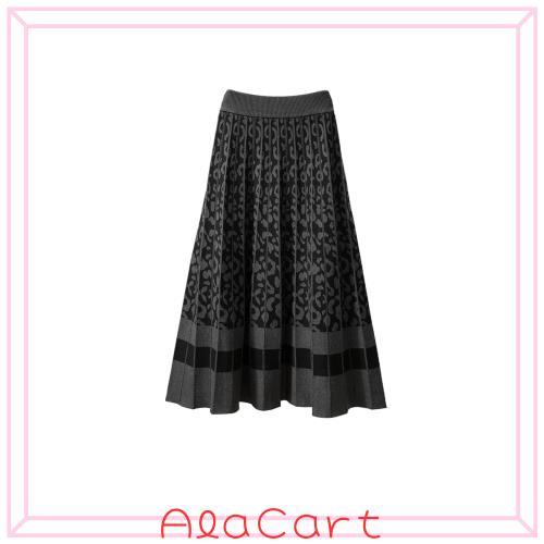 ◆商品名：[Royz Tocz] プリーツスカート レディース ロング スカート ニットスカート レオパード柄 スカート 切り替え ウエストゴム ラシャ シンプ
