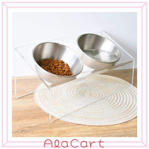 ◆商品名：Athvcht 犬 食器 ペット 餌台 猫 フードボウル ステンレス アクリル 食器台 ペット餌台 ペット フードボウル付きスタンド 15度傾斜 猫皿