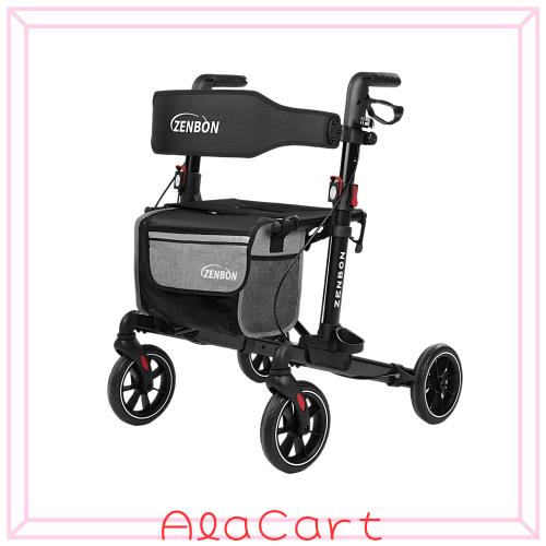 ZENBON 歩行器 シルバーカー 高齢者用 超軽量アルミ製 室内 屋外 座れる 耐荷重150kg 折り畳み式 高さ調節可能 ブレーキロック機能付き