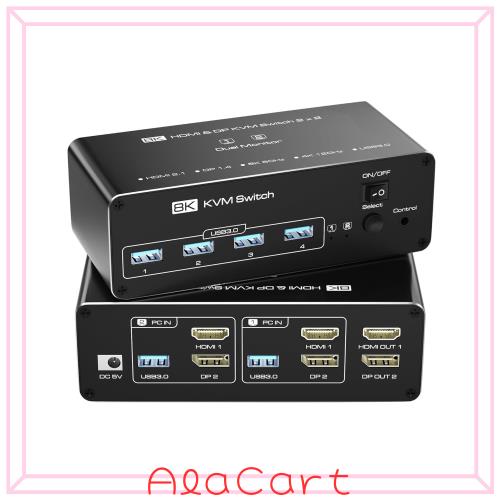 ◆商品名：8K HDMI Displayport KVM 切替器 SW622N デュアルモニター HDMI2.1 PC PS5 PS4対応 2PC 切替 4K 144Hz HDMI+DP 2入力2出力