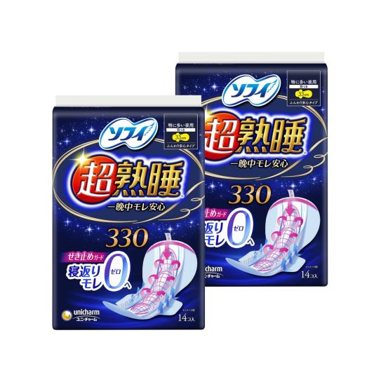 ◆商品名：ソフィ 超熟睡ガード 330 14枚×2個(くるっとテープつき)〔生理用ナプキン 夜用〕