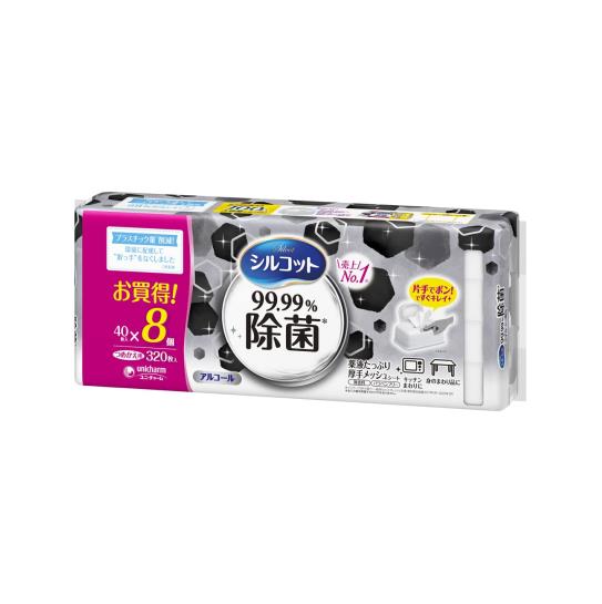 ◆商品名：シルコット 99.99%除菌 ウェットティッシュ アルコールタイプ 詰替 320枚(40枚×8)ユニチャーム 【Amazon.co.jp限定】