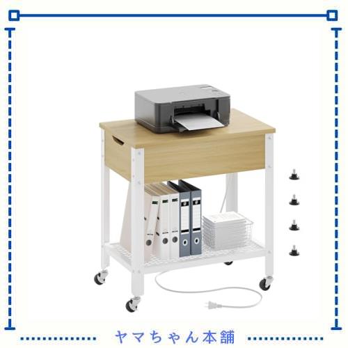 ◆商品名：Bestier サイドテーブル 3段テーブルワゴン ミニテーブル コンセント2口付き 隠す収納 キャスター4個付き 幅60×奥行き36×高さ65cm 一人